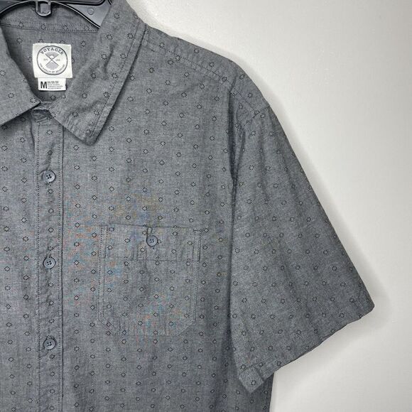 VOYAGER Shirt Mens Medium M Gray Geometric Print Button Up Cotton Stretch - Picture 2 of 7